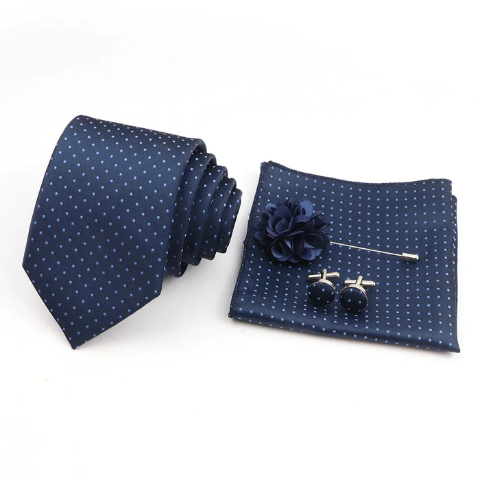 Blue Striped Tie Set For Weddings And Parties