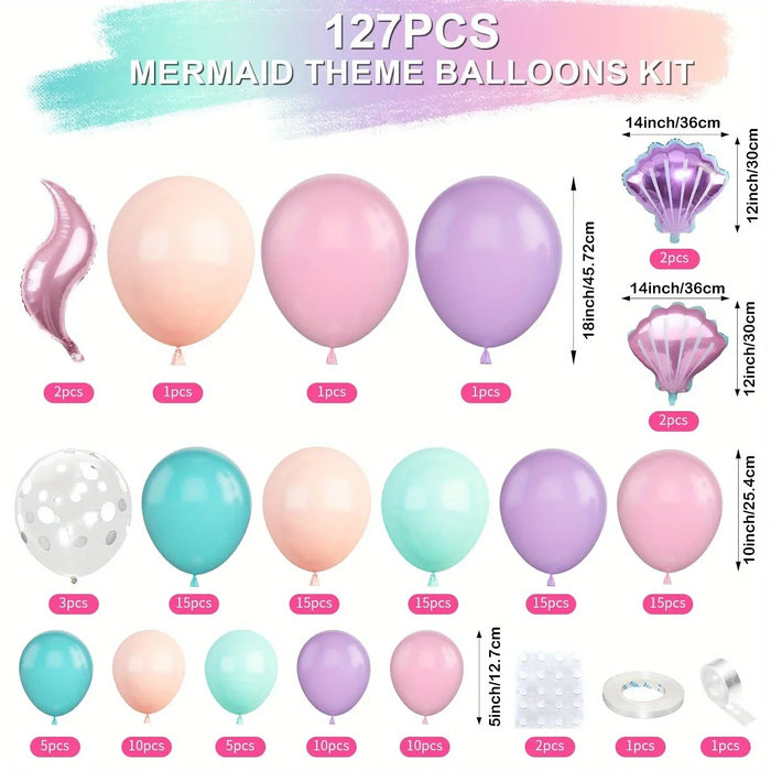 127Pcs Mermaid Balloon Arch Set Pink Purple Orange Blue Dot Balloon Ocean Theme Mermaid Princess Birthday Party Decoration