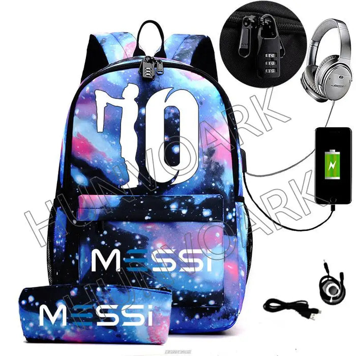 Unisex Messi Casual Computer 15.6 Inch Laptop Light Anti Theft School Bag 2Pcs