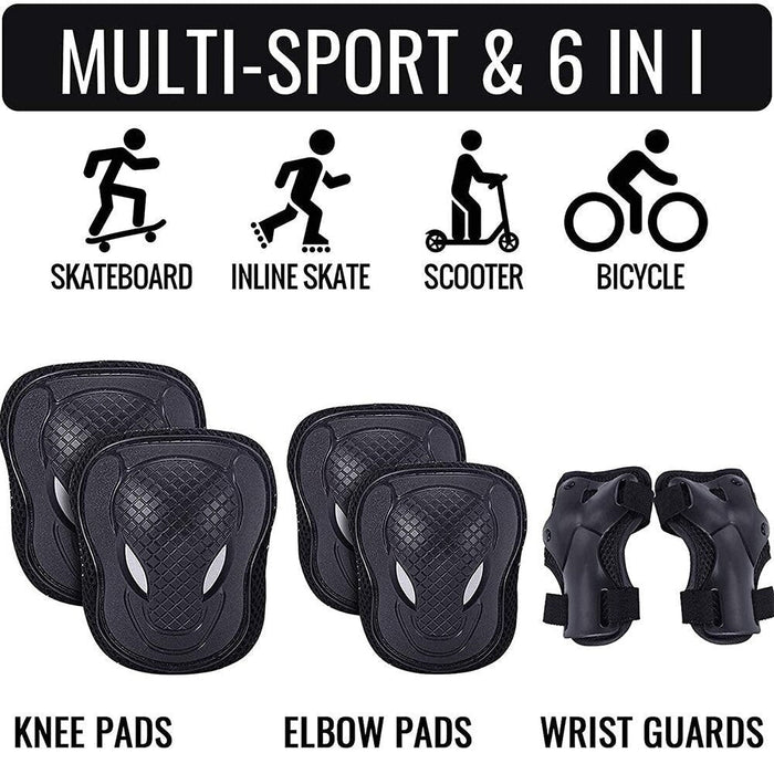 6Pcs/Set Knee Elbow Pads Wrist Guards Protective Gear Set for Roller Skating Skateboarding