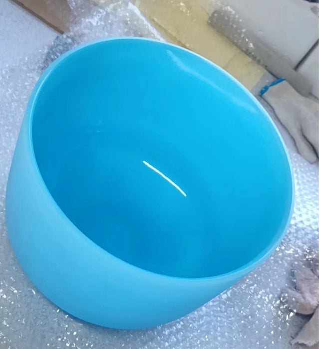 8 Inch 432Hz Abcdefg Light Blue Coloured Chakra Quartz Crystal Singing Bowl For Sound Healing