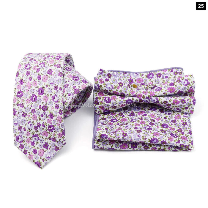 Floral Tie And Handkerchief Set For Business And Weddings