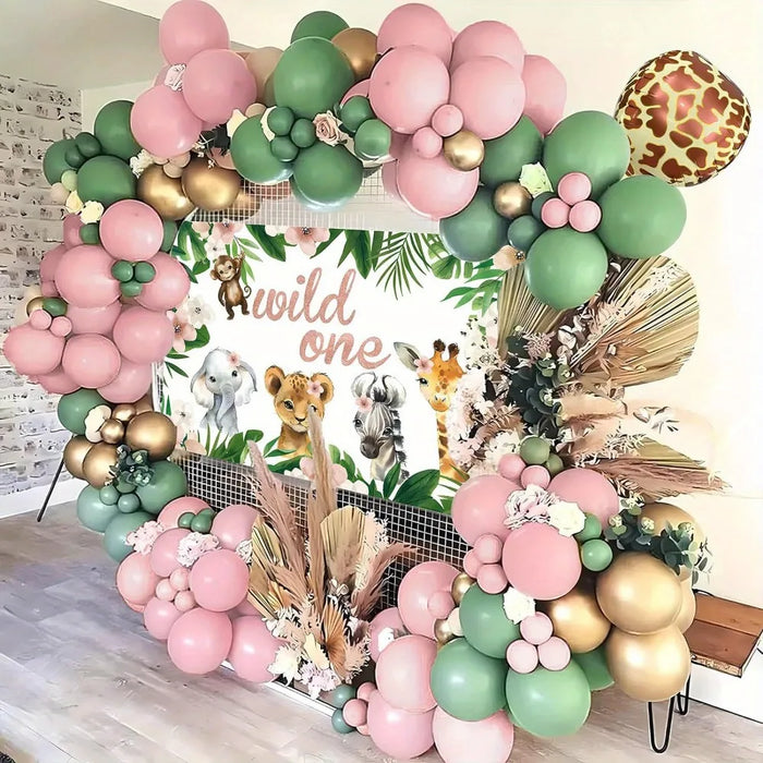 130Pcs Pink Green Jungle Theme Animal Balloon Set For Birthday Party Shower Anniversary Wedding Ball Party Decoration