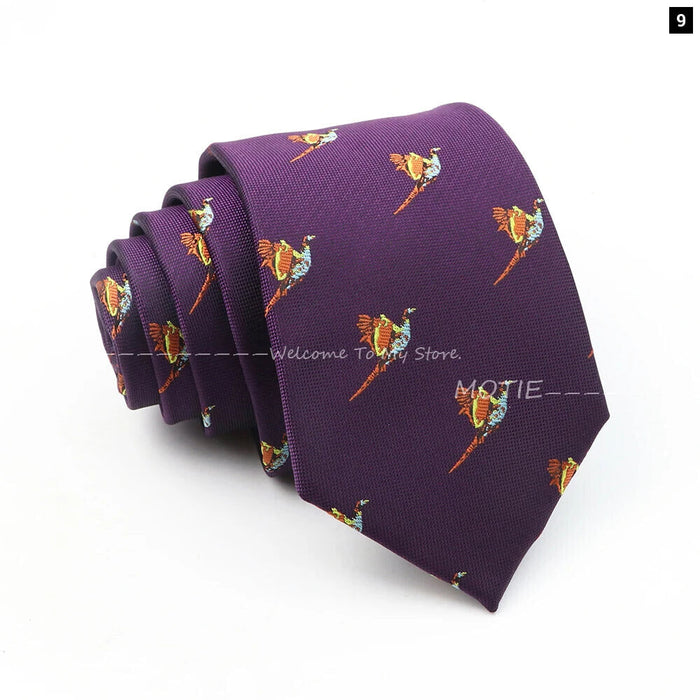 Premium Animal Neckties For Men Black Duck And Chicken Design