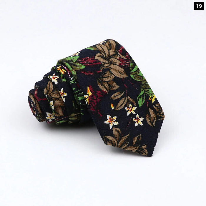 Handmade 6Cm Mens Ties Classic Cotton Necktie For Weddings And Casual Wear Bird And Flower Print Gift