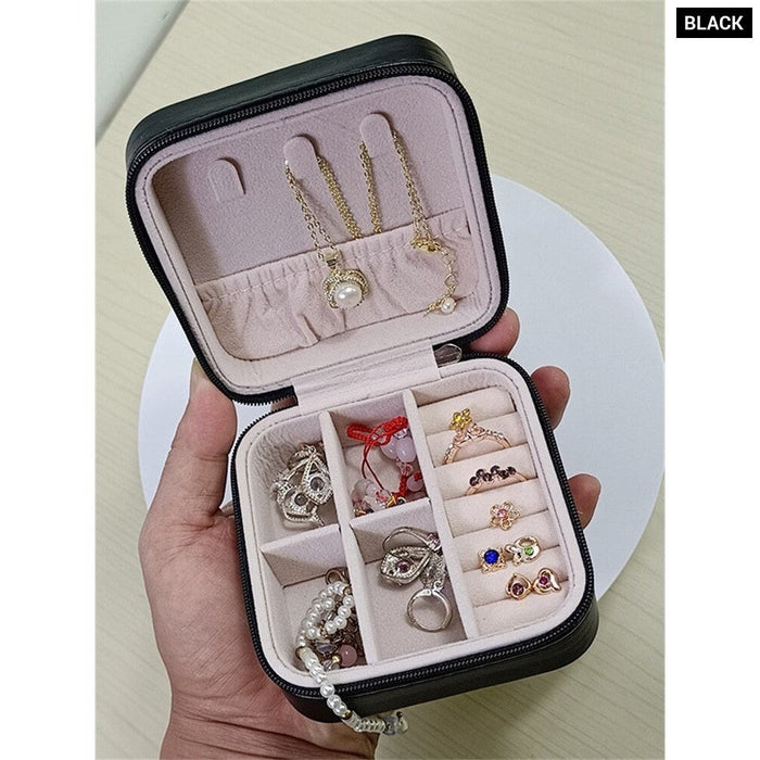 Solid Colour Jewelry Organizer Leather Square Small Round Box Ring Earrings Portable Travel Jewelry Storage Bag