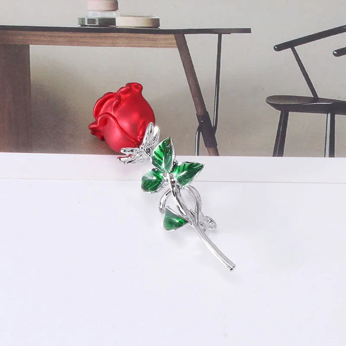 Red Rose Enamel Pin For Women Luxury