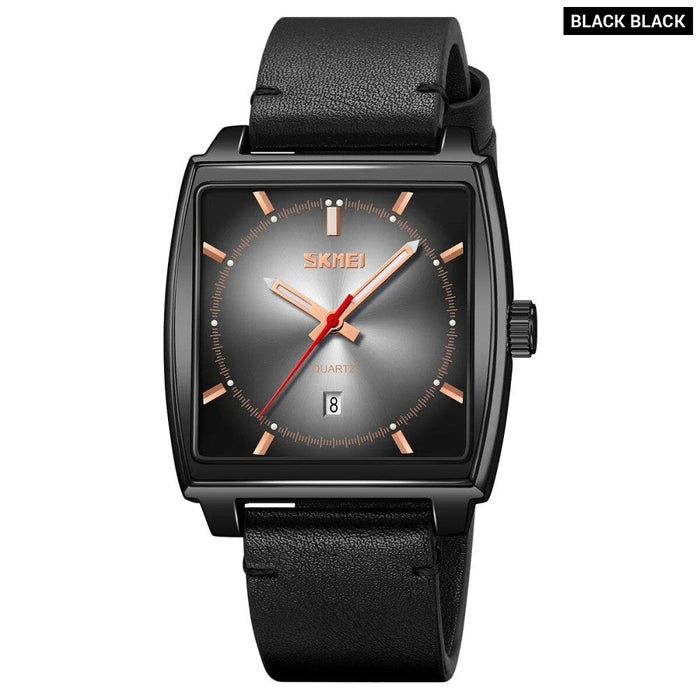 Men's PU Band Leather Analog Display Quartz 3ATM 30M Water Resistant Silver Wristwatch