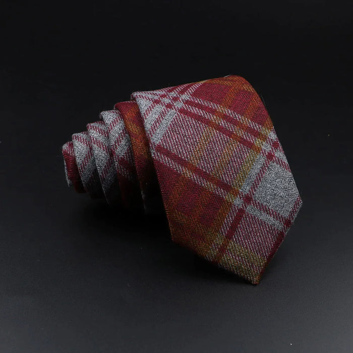 Handmade Mens Plaid Tie Black Grey Red Cotton Wool Wedding Business Party Gift Accessory