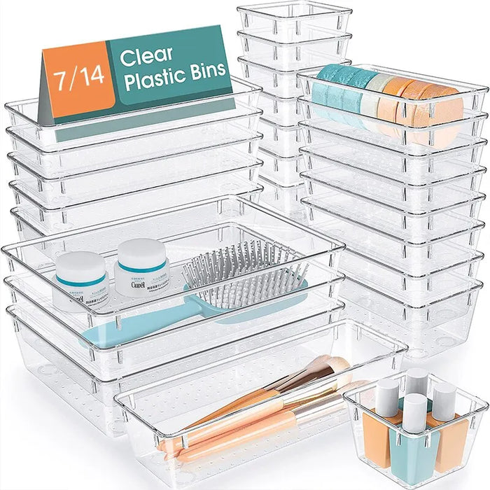 Drawer Organizers Set 7 14 Pieces Clear Plastic Dividers For Desk Bedroom