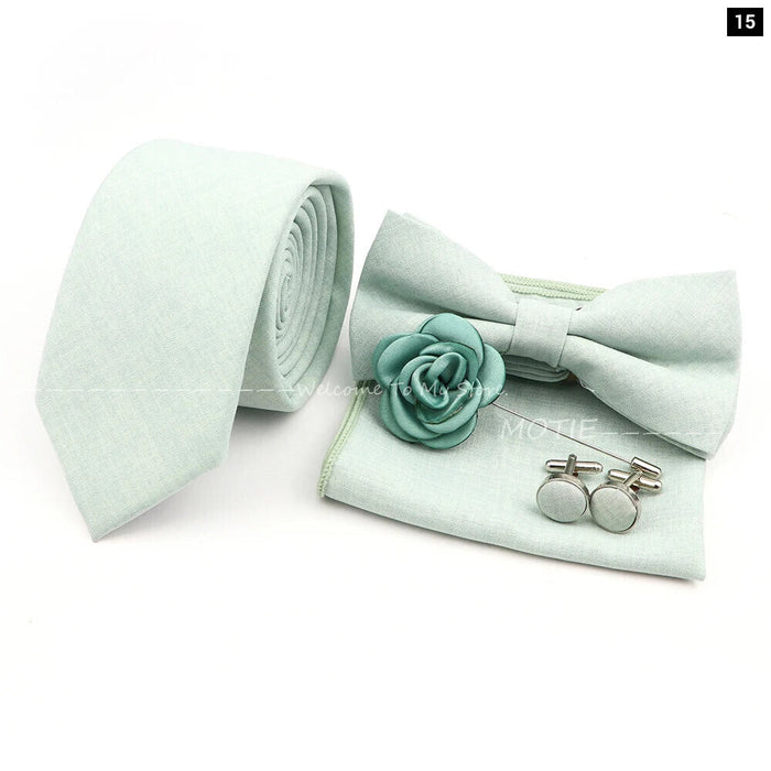 27 Colour Tie Set Classic Cotton Pocket Square Cufflink And Bowtie For Mens Wedding Party Accessories