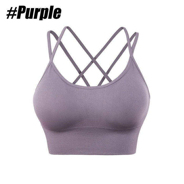 Women Strappy Cross Back Padded Sports Bra For Yoga Workout