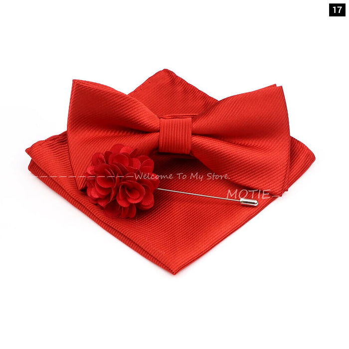 Red Butterfly Bowtie Set For Weddings And Parties