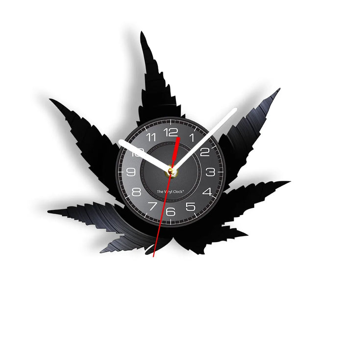 Retro Weed Leaf Vinyl Record Wall Clock