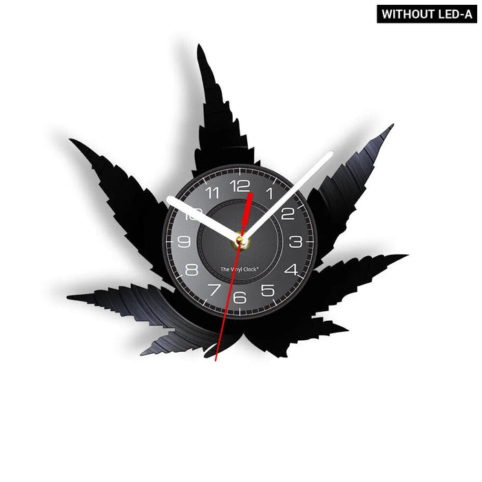 Retro Weed Leaf Vinyl Record Wall Clock