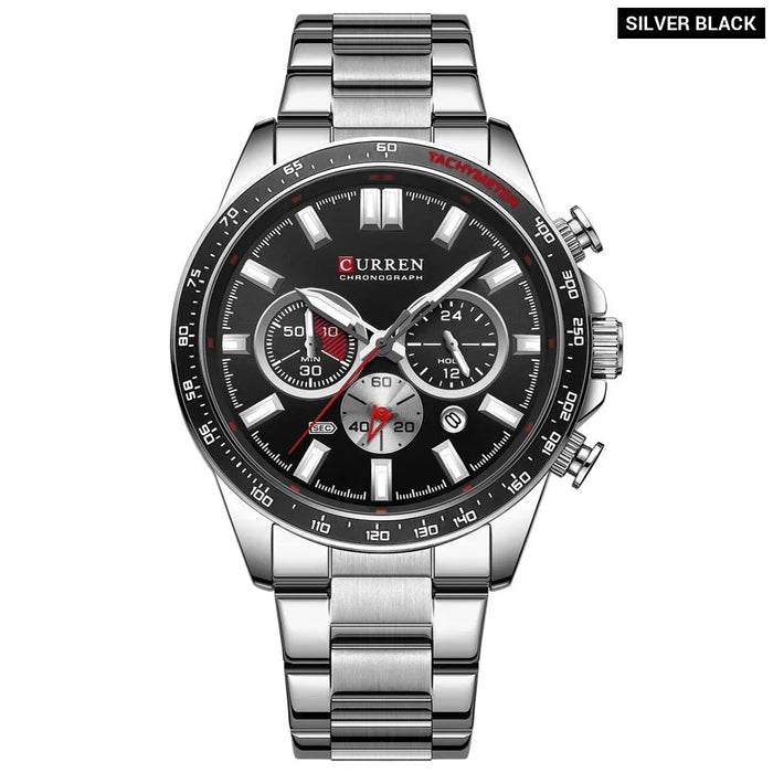 Stainless Steel Sports Chronograph Quartz Wristwatches With Luminous Hands For Men