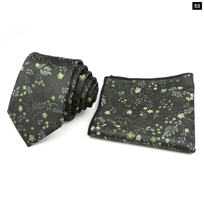 Green Floral Tie Set Classic Design Polyester For Weddings And Parties