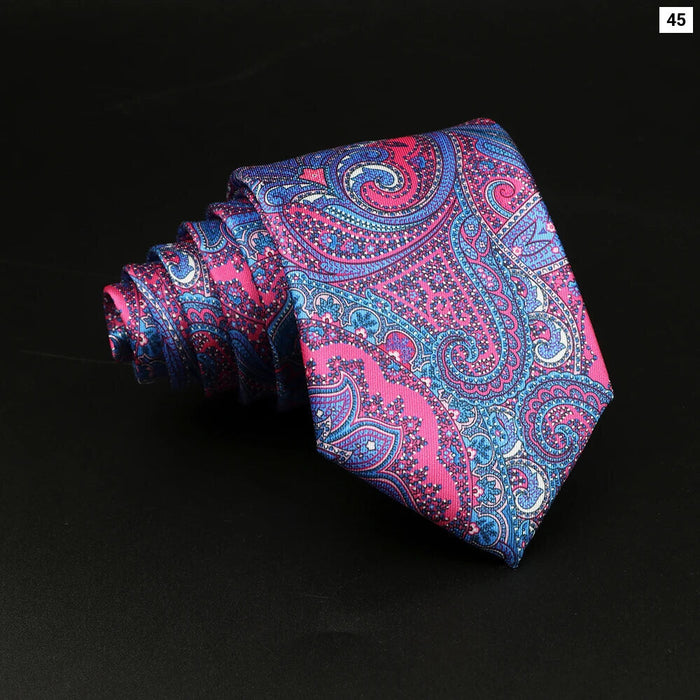 Mens Silk Tie 7.5Cm Blue Paisley Floral For Weddings And Work