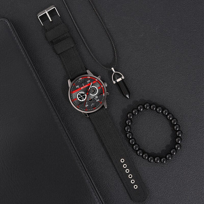 3PCS Set Fashion Mens Bracelet Necklace Watches Men Business Quartz Wrist Watch Classic Male Casual Nylon Watch