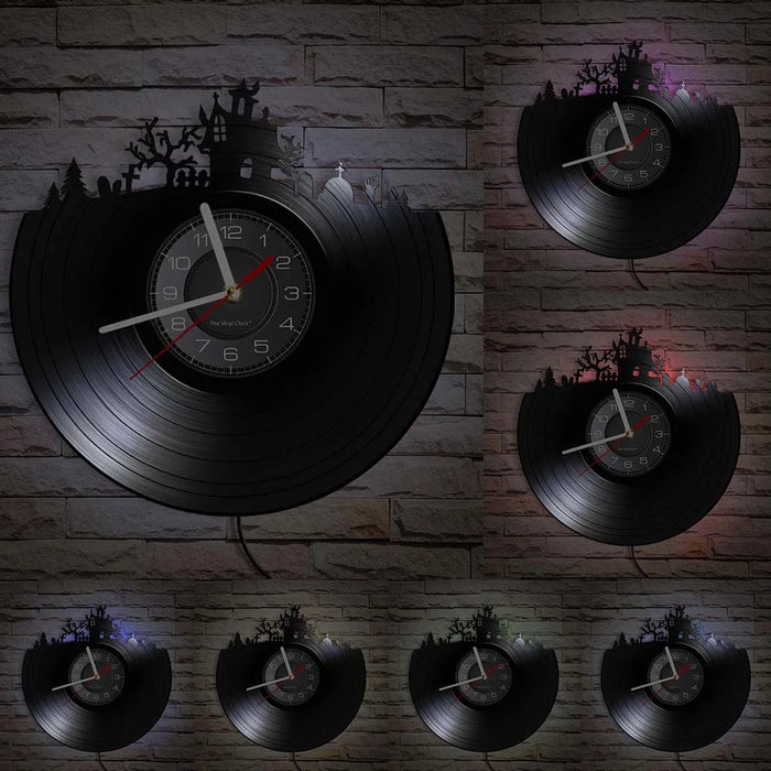 Spooky Halloween Vinyl Record Wall Clock