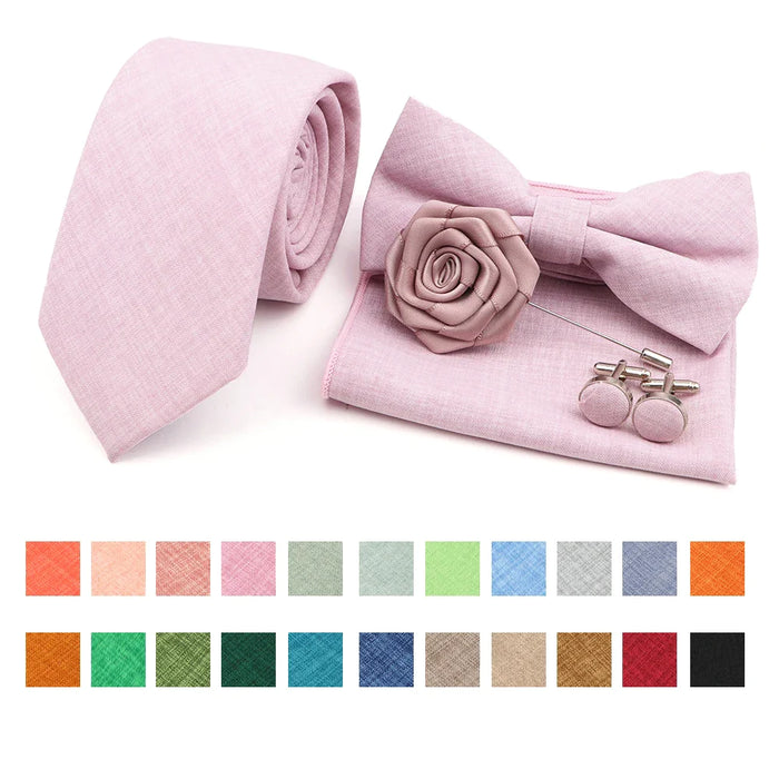 27 Colour Tie Set Classic Cotton Pocket Square Cufflink And Bowtie For Mens Wedding Party Accessories