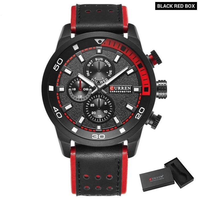 Casual Wrist Watch Analog Military Sports Men Watch Leather Strap Quartz Male Clock