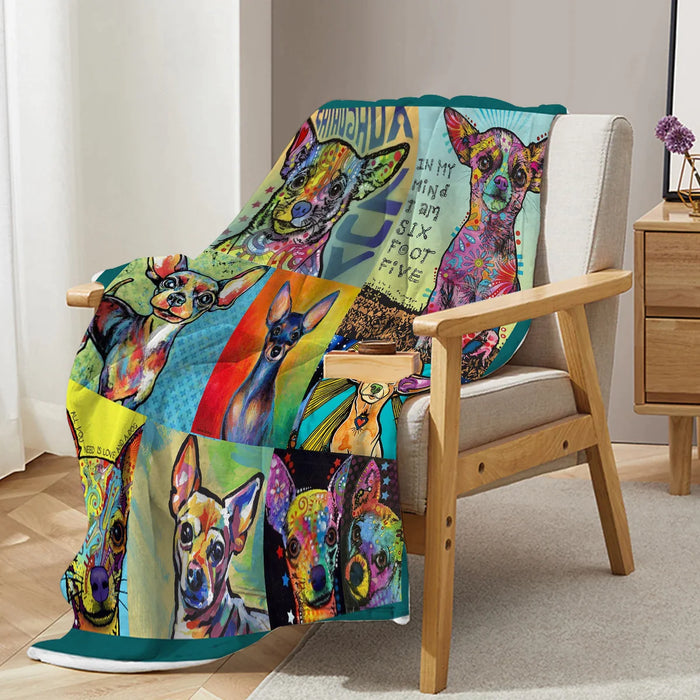 Colourful Chihuahua Flannel Throw Blanket