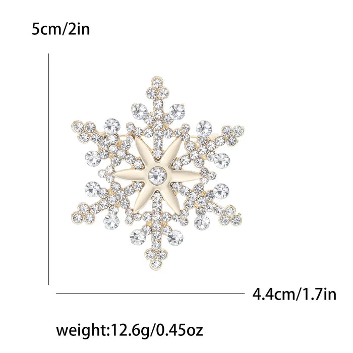 Sparkling Snowflake Lapel Pin Womens Gold Silver Rhinestone Badge For Christmas