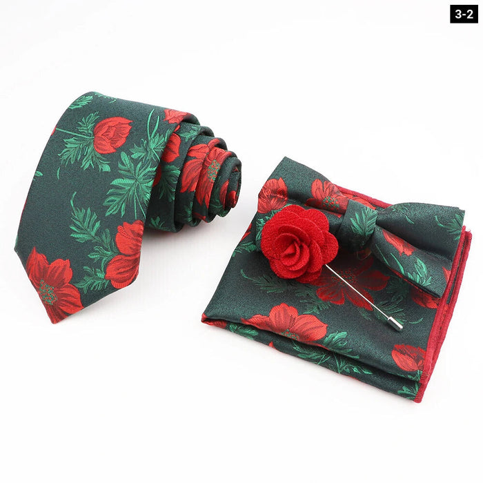 Flower Pattern Ties And Handkerchief Set For Weddings And Business