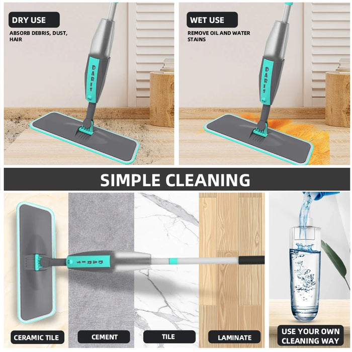 360° Rotating Multifunctional Spray Floor Mop With Reusable Microfiber Pads For Home Cleaning