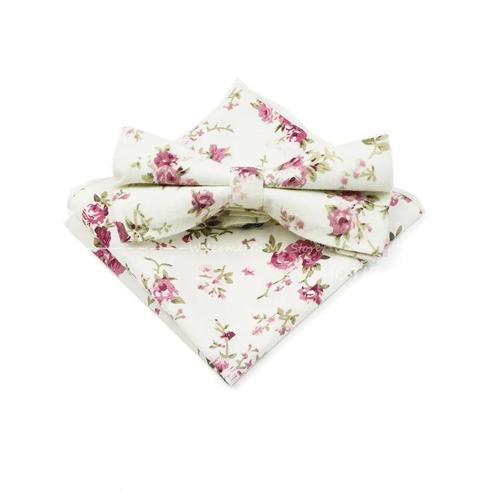 White Cotton Flower Bowtie Set For Weddings And Parties