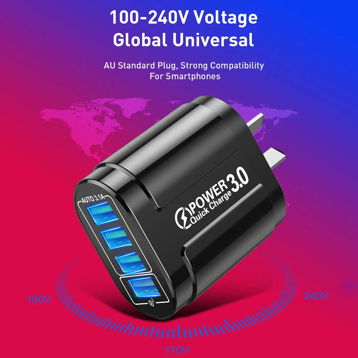 48W Fast Charging 4 Port Usb Charger With Qc 3.0 For Travel