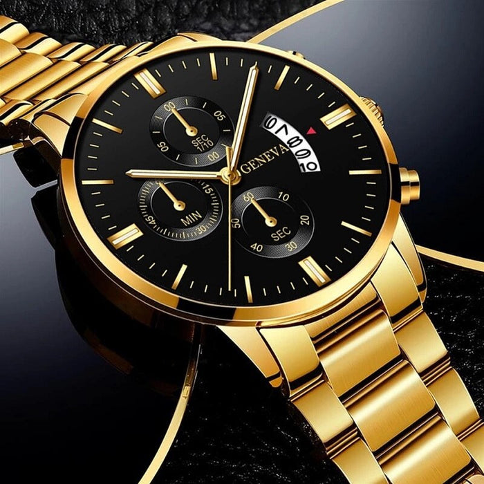 Fashion Men Gold Stainless Steel Watch Luxury Calendar Quartz Wrist Watch Mens Business Watches for Man Clock