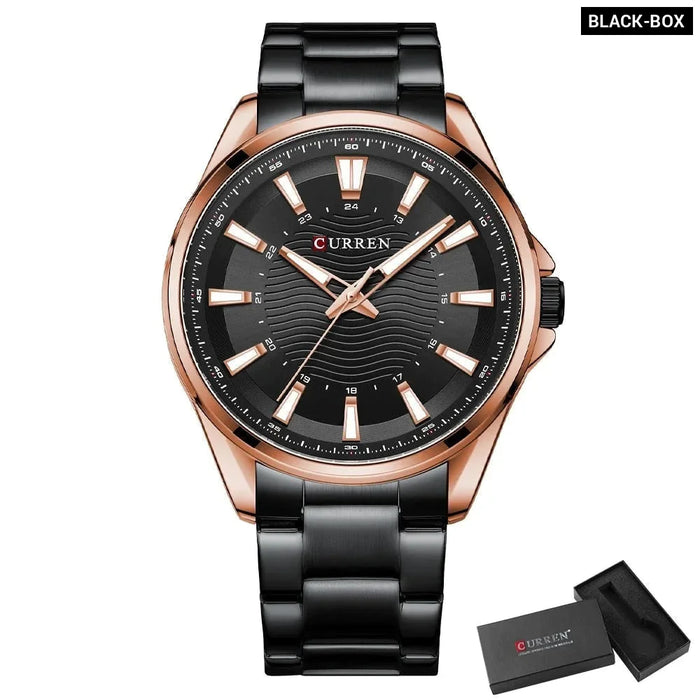 Fashion Business Quartz Watches Stainless Steel Band Wristwatches For Men With Luminous Hands Black Clock