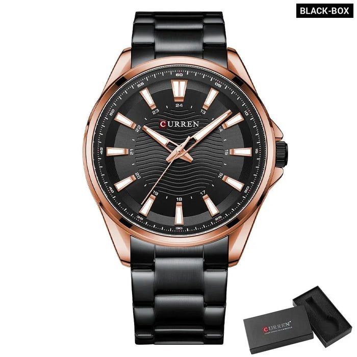 Casual Business Quartz Watches For Man Stainless Steel Band Black Wristwatches With 44 Mm Dial Luminous Hands