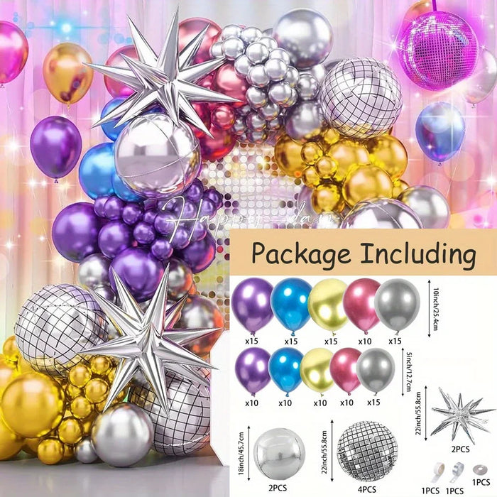 121Pcs Retro Disco Carnival Theme Balloon Set For Birthday Adult Hawaiian Dance Summer Party Carnival Theme Decoration