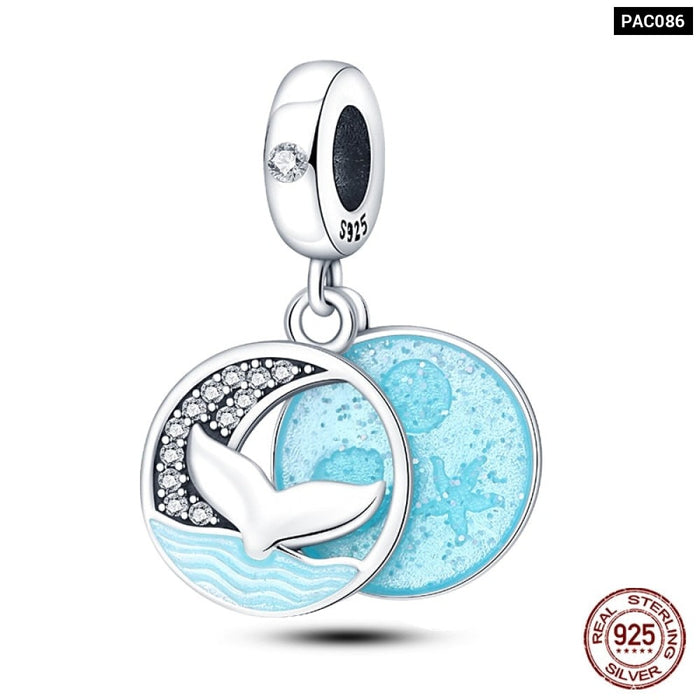 925 Sterling Silver Ocean Series Turtle Crab Mermaid Charms Beads Fit Original Pandora Bracelets Bangles Jewelrys