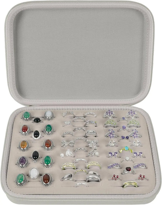 42 Slot Ring Organizer Storage Case Jewelry Display Box For 50 Rings Earrings