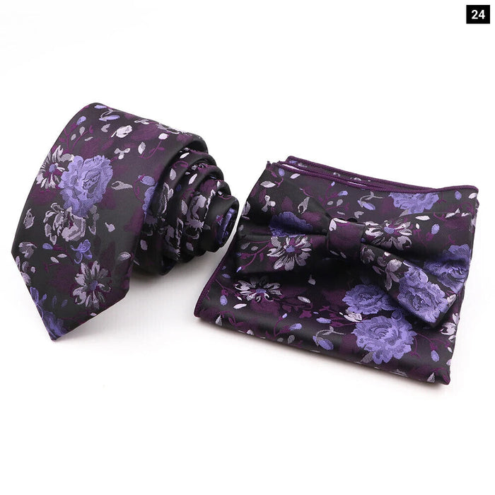 Green Floral Tie Set Classic Design Polyester For Weddings And Parties