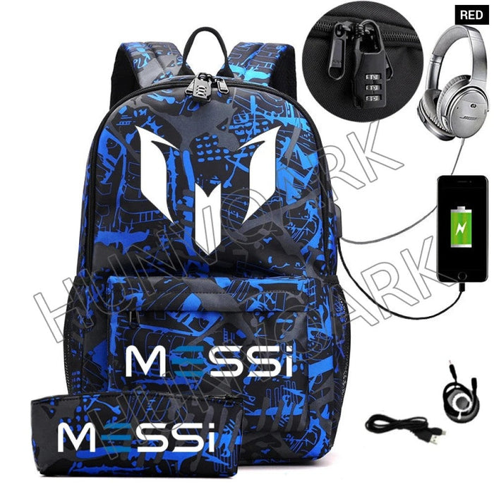 Unisex Messi Casual 15.6 Inch Laptop Back Light Anti Theft School Bag