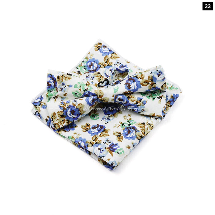 White Cotton Flower Bowtie Set For Weddings And Parties