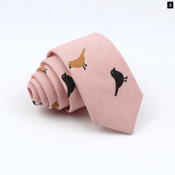 Handmade 6Cm Mens Ties Classic Cotton Necktie For Weddings And Casual Wear Bird And Flower Print Gift