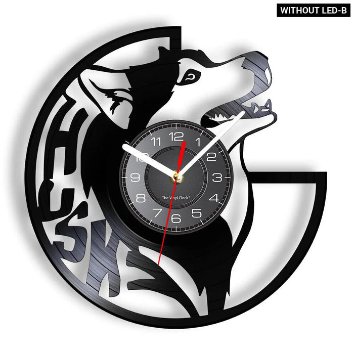 Silent Siberian Husky Vinyl Record Wall Clock