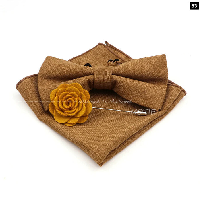 Classic Bowtie Set With Handkerchief Cufflink And Brooch