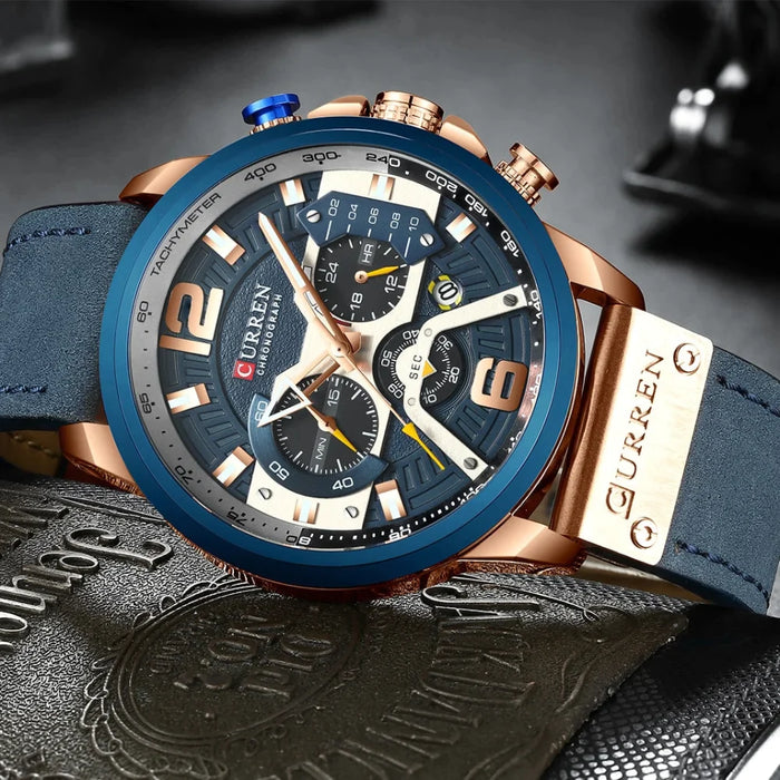 Casual Sport Watches For Men Military Leather Wrist Watch Man Clock Fashion Chronograph Wristwatch