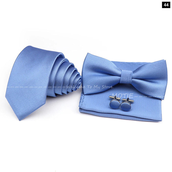 Tie Set Solid Colour Bowtie Handkerchief Brooch Cufflink For Business Weddings And Gifts