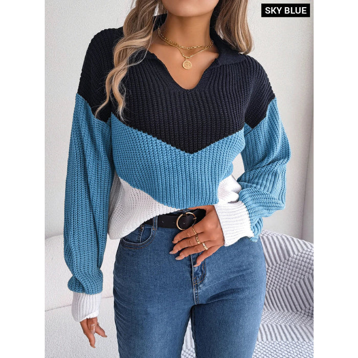 Colourful Patchwork Knit Sweater For Women