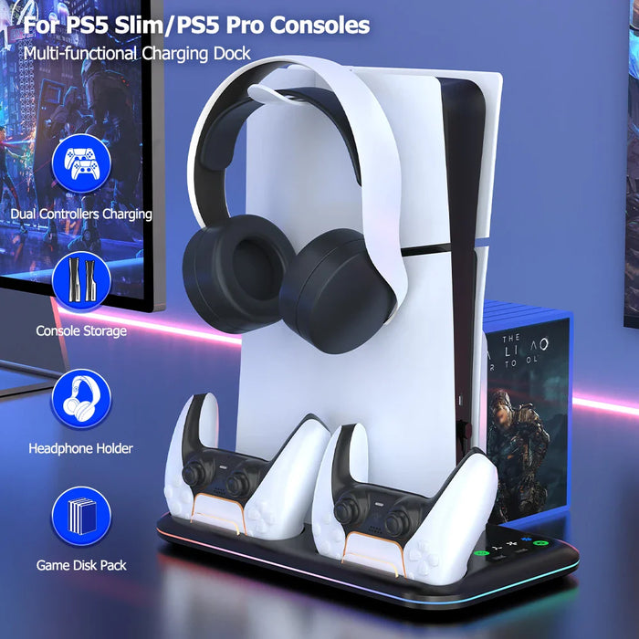 Ps5 Cooling Dock Dual Controller Charging Headphone Holder