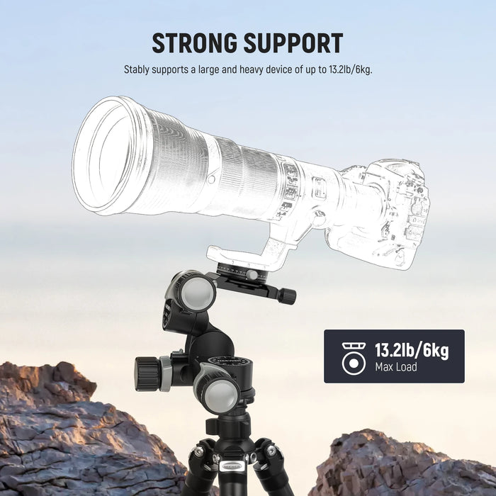 3 Way Geared Tripod Head With 360° Panoramic Arca Qr Plate Millimeter Micro Adjustment Aluminum Alloy