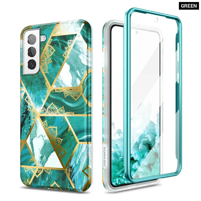 Samsung Galaxy A21S Rugged Case With Screen Protector Shockproof Glitter Marble Cover
